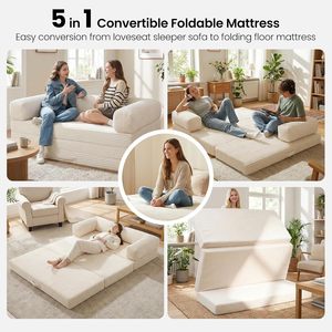Canapé-<span class=keywords><strong>lit</strong></span> futon moderne pliable 5 pouces avec accoudoirs amovibles et housse lavable, mousse haute densité, pour chambre à coucher - Product Image 6