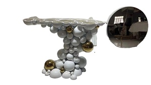 Mesa Consola de Acero Inoxidable Negra y Dorada Boca Do <span class=keywords><strong>Lobo</strong></span> con Tapa con Círculos Grabados, Mesa Consola Decorativa para Entrada o Sala de Estar - Product Image 6