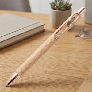 Simple Design Wooden Roller Pen Rose Gold Trim Durable Promotional <b>Office</b> Product Corporate <b>Gift</b> - Product Image 3