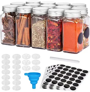 12pcs/kotak Wadah Penyimpanan Herbal Logam dengan Label Corong Lipat Set Stoples Bumbu Kaca 100ml - Product Image 1