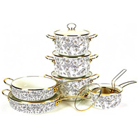 Ensemble de casseroles en émail à motif floral européen, bord doré, double poignée, pot à soupe et à ragoût en émail, compatible avec les cuisinières à induction
