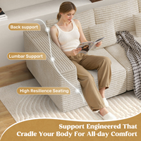 Set Sofa Modular Ekstensibel Tanpa Rangka, Bahan Kain Isi Spons, Bentuk L, Dilengkapi Chaise Lounge, Ottoman, Desain Modern