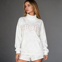 Sweat-shirt décontracté à col montant pour femme, en molleton de coton épais 380 GSM, avec broderie personnalisée