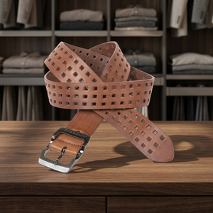 Ceintures Formelles Carrées Vintage Tendance pour Hommes en Cuir de Vachette avec Boucle Ardillon en Acier, Imperméables, Écologiques, Légères, 3,8 CM, pour Soirées et Usage Quotidien - Product Image 1