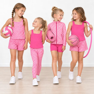 Ropa Deportiva Personalizada para Niñas Pequeñas, Conjunto Deportivo a Cuadros Coloridos, Camiseta sin Mangas, Chaqueta con Cierre, Leggings, Ropa para Gimnasio y Baile, MOQ Bajo - Product Image 2