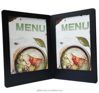 Carte Vente en gros Couverture personnalisée 2 pages A5 Dossier Menu Couvre avec lumière LED éclairée Dossiers en cuir noir