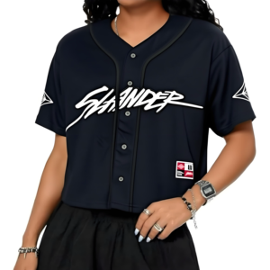 高品质 100% 涤纶刺绣图案速干网布定制徽标女式时尚短款上衣纽扣式棒球球衣 - Product Image 1