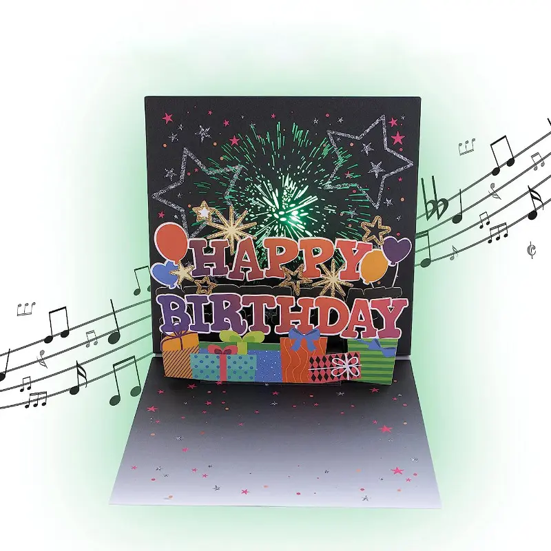 Tarjeta de felicitación de música ligera LED promocional DIY diseño personalizado tarjetas de bendición de cumpleaños iluminadas