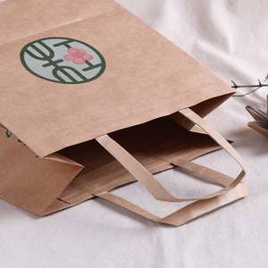 Sacs d'emballage en papier kraft recyclable à poignée plate personnalisés KM pour la livraison de pizza, de sushis et de nourriture avec couleur personnalisée - Product Image 2