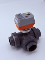 Vanne à boisseau sphérique électrique radiante 3 voies en PVC, port en T/L, 1/2"~1", PN10, IP67, raccord fileté pour traitement de l'eau et produits chimiques