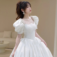 NNR Robe longue de soirée de mariage blanche de luxe à manches bouffantes de trois quarts de haute qualité pour femmes