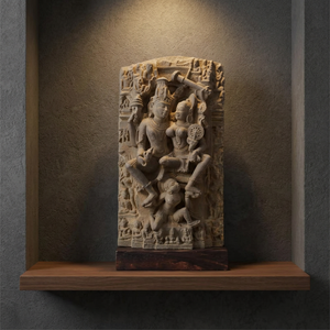 Sculpture Lakshmi Narayan de style antique de 12 pouces – Idole des divinités hindoues Vishnu et Lakshmi du 12e siècle - Product Image 2