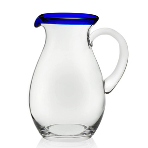 Bộ Thủy Tinh Thổi Bằng Tay Mexico Bình Thủy Tinh Viền Màu Xanh Coban Ly Và Bình Đựng Đá - Product Image 3