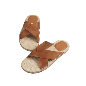 Sandalias de hombre de cuero, estilo casual, sin cordones, para verano, con suela plana de cuerda tejida, transpirables, para exteriores, tipo pescador. - Product Image 5
