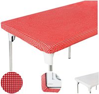 Nappe de table rectangulaire pliante imperméable à l'eau, élastique, rouge et blanche, 6 pieds, à carreaux