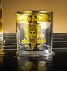 Vasos de Whisky transparentes de estilo antiguo, vasos de cristal para cóctel, con diseño de logotipo dorado, gran oferta