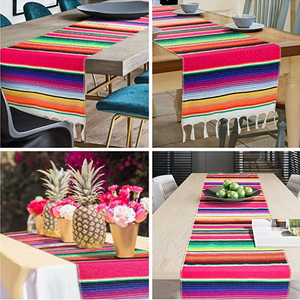 Serape mexicain 14X84 pouces <span class=keywords><strong>chemin</strong></span> <span class=keywords><strong>de</strong></span> <span class=keywords><strong>Table</strong></span> frange en coton pour les décorations <span class=keywords><strong>de</strong></span> mariage <span class=keywords><strong>de</strong></span> fête pique-niques en plein air Tables à manger - Product Image 3