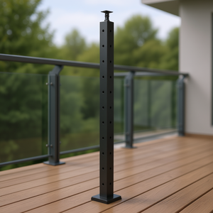 Poste de barandilla de cable de acero inoxidable negro de 106.7x5x5 cm en forma de L con orificios preperforados para terraza o balcón - Product Image 2