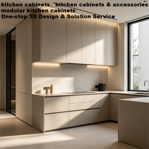 Muebles de Cocina Modulares Minimalistas sin Tiradores, de Madera Contrachapada, <span class=keywords><strong>con</strong></span> Cierre Suave, para Toda la Pared, <span class=keywords><strong>con</strong></span> Iluminación LED, Conjuntos Completos - Product Image 1