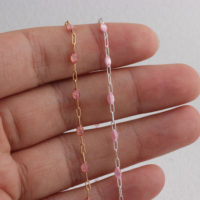Chaîne trombone fantaisie en or 14K plaqué/argent S925 émaillé rose 3+1 pour accessoires de fabrication de bijoux permanents faits main DIY