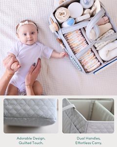 Organisateur de couches pour bébé, panier de rangement matelassé pour la chambre de bébé, organiseur de table à langer portable - Product Image 3