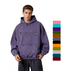 TKAN270 personnalisé surdimensionné Boxy Fit 450gsm poids lourd français éponge à capuche en détresse 500gsm acide lavage Vintage à capuche hommes - Product Image 1