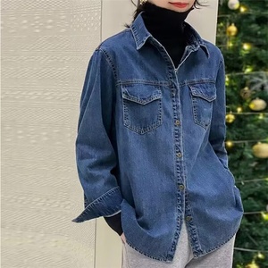 新しいファッションブルーデニムシャツカジュアルコート女性レディースブラウス & トップス - Product Image 4