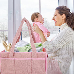 Sac fourre-tout en velours Teddy de grande taille, personnalisé en gros, à bon prix, résistant à l'eau, pour la crèche, organisateur de couches pour bébé, bac de rangement - Product Image 6