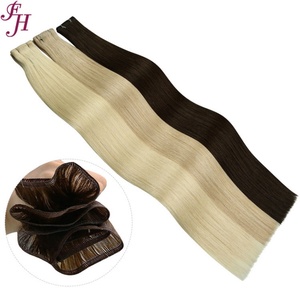 FH Factory Supply Double Drawn Virgin Hair Extensions Weft Flat <b>Thin</b> Straight European Weft Human Hair 100 Grams Wholesale - Product Image 1