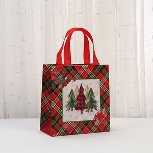 Non Woven Fabric Christmas <b>Gift</b> <b>Bags</b> Red Plaid Printed Fashion Style 23x22x11cm For Holiday <b>Party</b> Packaging - Product Image 4