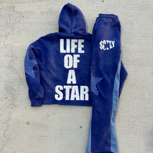 Custom Logo Streetwear <b>Embroidery</b> Acid Wash Hoodies Unisex Stacked Flared Sweat Pants Track Suits 3D Patch Hoodie and Jogger <b>Set</b> - Product Image 3