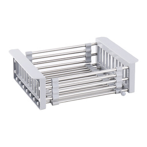 Plastic Stainless Steel Telescopic Dish Cup Vegetables Draining Basket Kitchen Storage Sink Rack