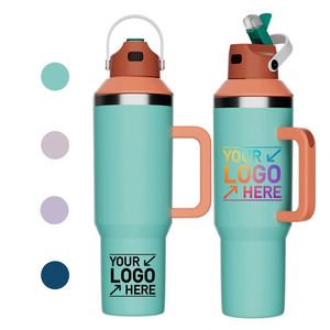Bouteille d'eau isotherme en acier inoxydable à double paroi avec couvercle et paille, 40 oz, personnalisable avec logo, compatible porte-gobelet de voiture - Product Image 1