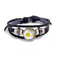Bracelets de football personnalisés en cuir PU faits à la main, style vintage européen et américain, écologiques, avec perles et boutons