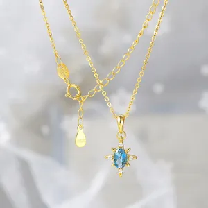 Collar con colgante de estrella para mujer, plata 925, Topacio Azul Natural, chapado en oro de 14K, collar de joyería fina, LAMOON coreano - Product Image 4