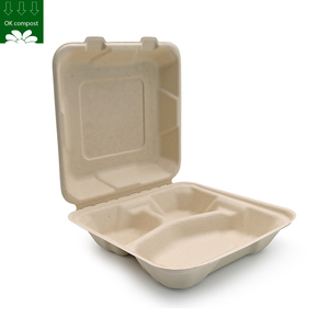 Tùy chỉnh phân hủy sinh học compostable mía bã mía hộp 3 bộ phận compostable hộp đựng thức ăn vỏ sò dùng một lần cho thực phẩm nóng - Product Image 3