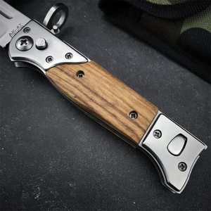 DIY Wood Handle Folding Utility <b>Knife</b> with SK5 Blade Quick-Change Blade System Push Button <b>Safe</b> Blade Sheath Lightweight 3CR13 - Product Image 5