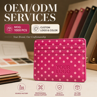 Portefeuille minimaliste pour femmes avec logo personnalisé, durable, fin, à pois, en cuir PU, bloquant les RFID, pour cartes de crédit et passeport