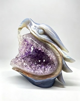 Sculpture de tête de dragon en agate améthyste naturelle, figurine en cristal sculptée à la main, décoration d'intérieur, ornement en pierre de collection
