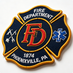 Phoenixville Pa Fire Department Embroidered Patch Iron On Applique 1874 Irregular Shape Nonwoven Felt Patch - Product Image 2
