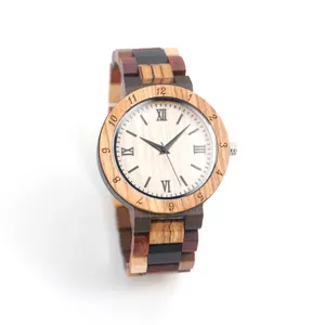 TJW Men's High-End Luxury Quartz Watch round Wooden Case with Miyota Movement Multi-Color Dial Display Business Style
