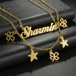 <span class=keywords><strong>Da</strong></span> <span class=keywords><strong>donna</strong></span> alla moda regali in metallo elegante collana a catena nome oro placcato in acciaio inossidabile collana vuota quadrifoglio - Product Image 2