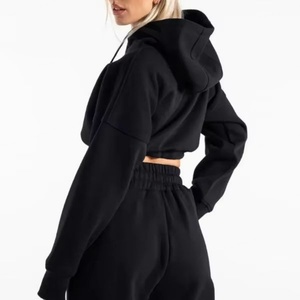 Conjunto de Sudadera con Capucha de Algodón para Mujer con Logotipo Personalizado, Transpirable, de Secado Rápido, Sudadera Deportiva Corta para Entrenamiento Activo - Product Image 3