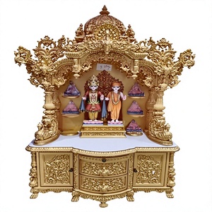 Templo de Madera de Teca Tallado a Mano con Diseño de Pavo Real para el Hogar, Templo de Madera de Teca de Diseño Clásico para el Hogar - Product Image 4