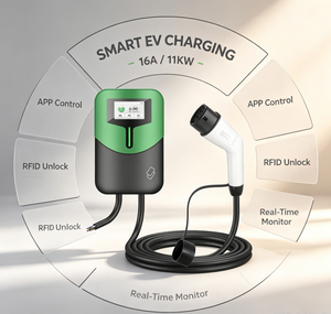 Borne de recharge murale EU EVSE 11KW 16A Type 2 pour véhicules électriques, avec RCD 30mA AC, logo personnalisable, OEM disponible - Product Image 2