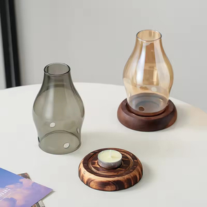 Brûleur d'encens à <span class=keywords><strong>huile</strong></span> <span class=keywords><strong>essentielle</strong></span> en bois rétro, aromathérapie, fonte de cire, <span class=keywords><strong>lampe</strong></span> à parfum avec verre pour porte-bougie aromatique - Product Image 2
