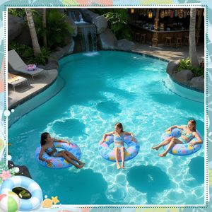 Blue Hawaiian Floral <b>Inflatable</b> Swim Rings <b>for</b> <b>Pool</b> Beach - Product Image 4