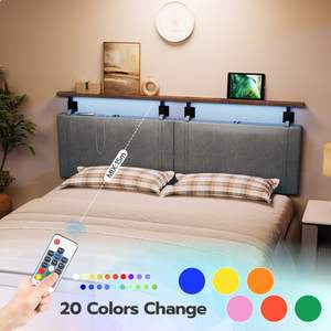 <span class=keywords><strong>Cabecero</strong></span> de cama tamaño King con tapicería de PU, <span class=keywords><strong>cabecero</strong></span> colgante de montaje en pared con puertos USB y luz LED para dormitorio, bar, entrada - Product Image 4