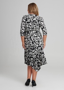 Bastante Plus tamaño vestido de las mujeres vestidos lazos en la cintura lado 3/4 mangas casuales de mujer vestido - Product Image 5
