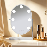 Oval LED Lighted Glass Metal Frame Vanity Mirror Touch Switch 1X Magnification 7 Dimmable LED Lights Storage Tray USB